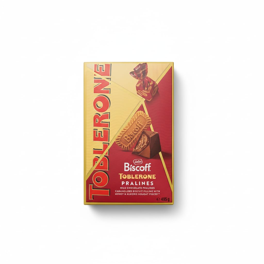 Pralines con Relleno de Galleta Lotus Biscoff y Nougat de Almendra - Bombones de Chocolate con Leche en Forma de Diamante - Formato 495g - Ideal para Regalo y Compartir - NEXU