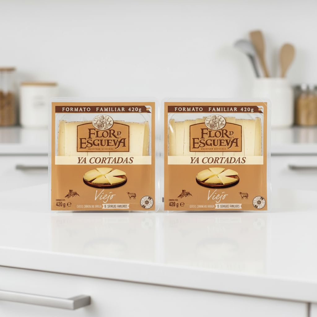 Queso de Oveja Viejo Ya Cortado - Pack 2 Unidades Formato Familiar 420g (Total 840g) - Sabor Intenso y Tradicional - Flor de Esgueva - Elaborado con Leche Cruda de Oveja - NEXU