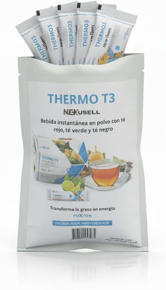 FUXION - Thermo T3 – Té Termogénico Sabor Limón con Mix de 3 Tés (Verde, Rojo y Negro), L-Carnitina y Extractos Naturales | Control de Peso y Energía | 7UND