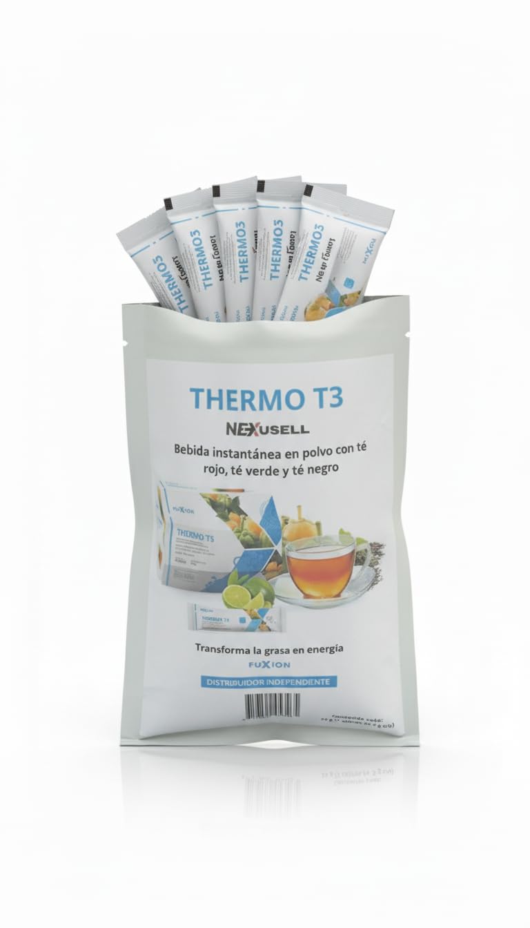 FUXION - Thermo T3 – Té Termogénico Sabor Limón con Mix de 3 Tés (Verde, Rojo y Negro), L-Carnitina y Extractos Naturales | Control de Peso y Energía | 7UND