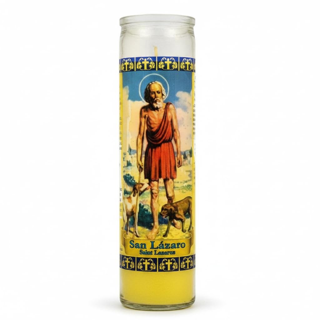 Velón de San Lázaro - Vela Religiosa de 7 Días para Peticiones de Salud y Sanación - Llama de 110 Horas - Vaso de Cristal - Goya Velón - Ideal para Esperanza y Renacimiento - NEXU