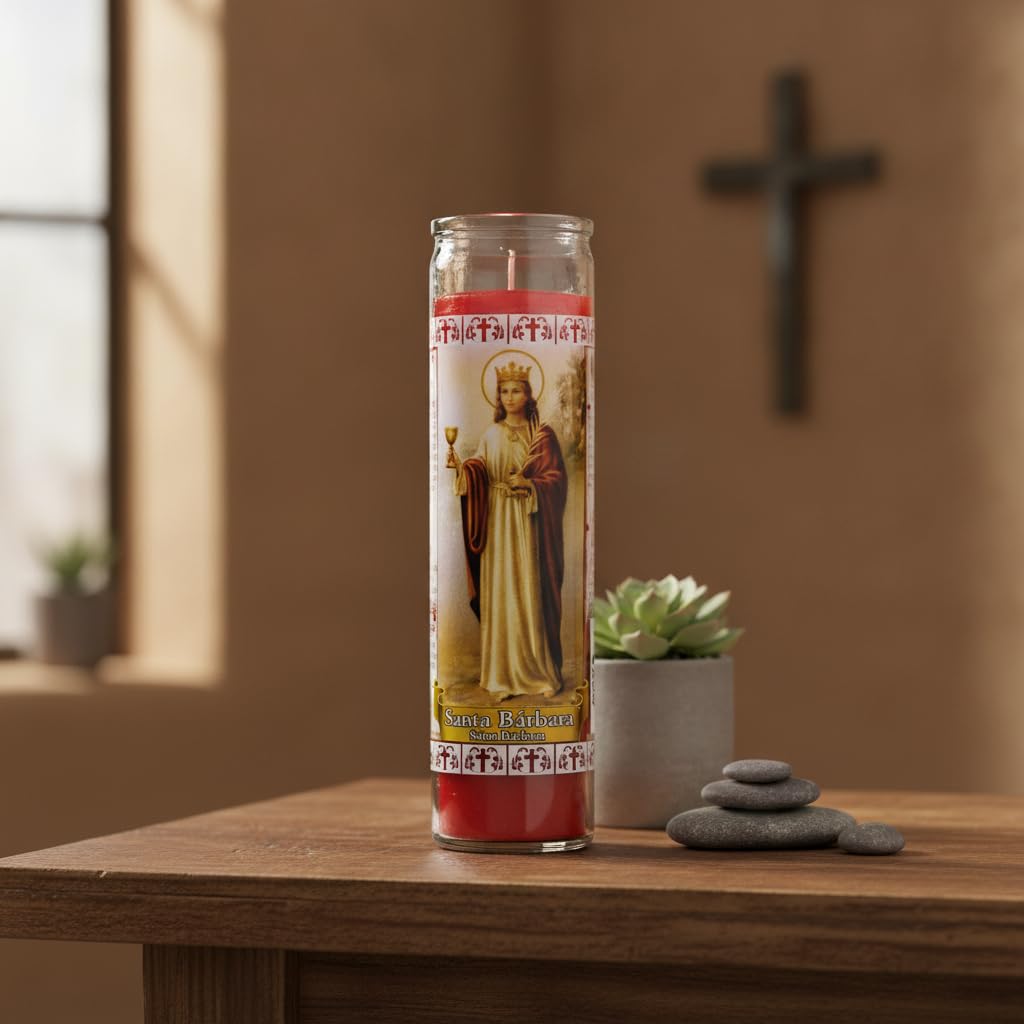 Velón de Santa Bárbara - Vela de Oración y Protección de 7 Días - Velón Rojo en Vaso de Cristal para Peticiones de Dinero, Amor y Causas Difíciles - GOYA - Ritual Devocional Tradicional - NEXU
