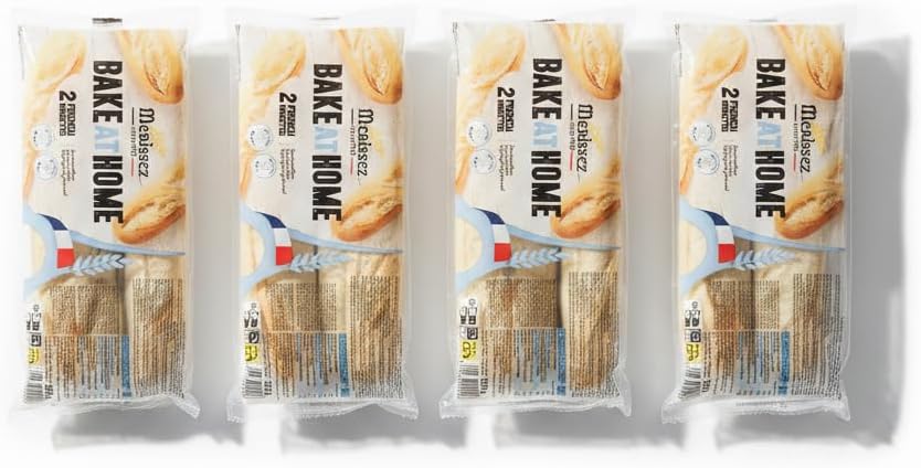 Pack de 8 Baguettes Francesas (4 x 2 Unidades) - 300g (1.2kg) - 8 unidades - Pan Crujiente para Hornear - Formato Ahorro - Menissez Bake at Home - Apto para Air Fryer - NEXU