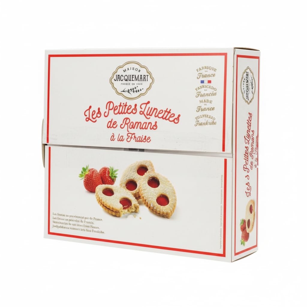 Les Petites Lunettes de Romans - Galletas Francesas de Fresa, Formato Ahorro 936g (36 Unidades) - Jacquemart - Repostería Tradicional - NEXU