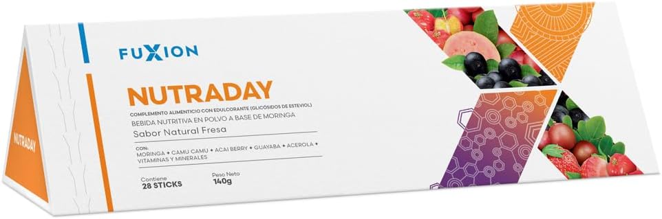 FUXION - NUTRADAY Bebida de Fresa Natural con Moringa, Vitaminas y Minerales | Suplemento para Vitalidad y Defensas | Apoyo Inmunitario y Energía para Toda la Familia 1 caja con 28 stick