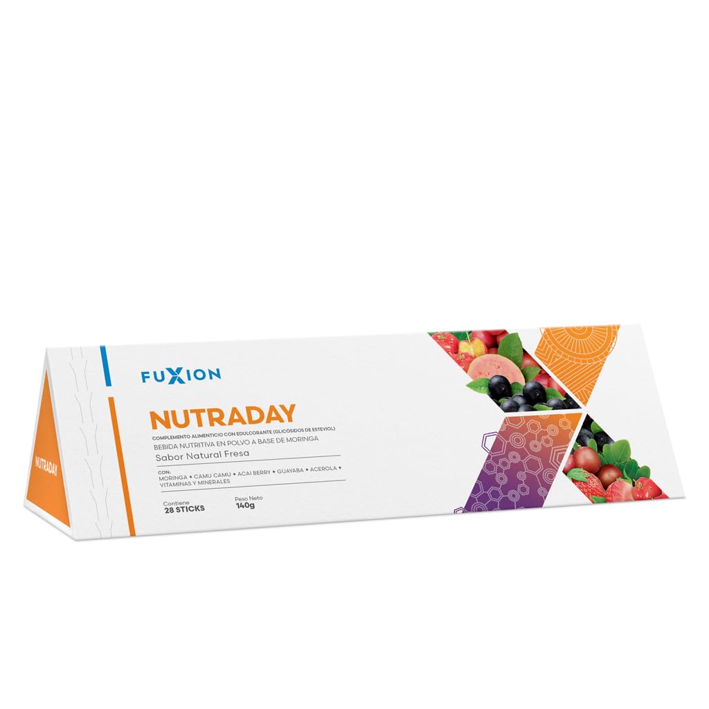 FUXION - NUTRADAY Bebida de Fresa Natural con Moringa, Vitaminas y Minerales | Suplemento para Vitalidad y Defensas | Apoyo Inmunitario y Energía para Toda la Familia 1 caja con 28 stick