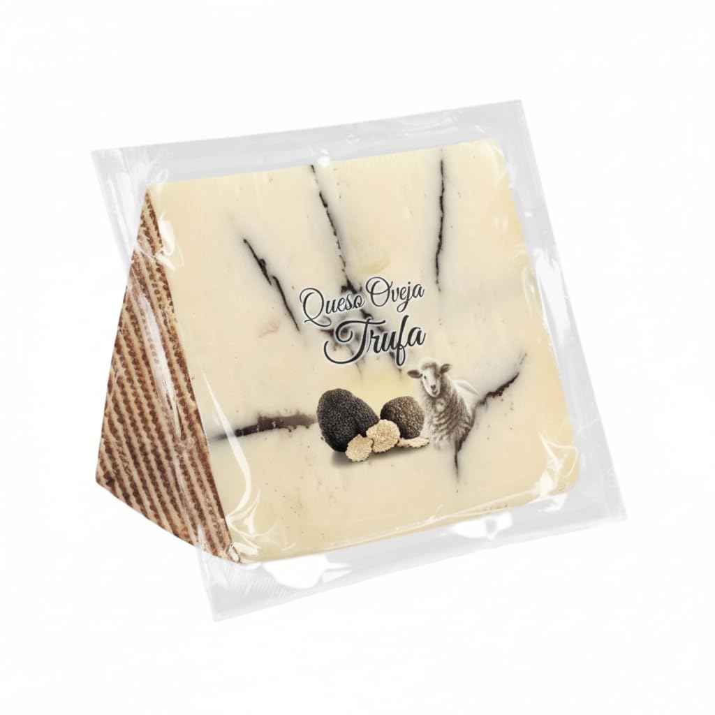 Queso de Oveja Curado con Trufa Negra - Pack de 2 Cuñas de 250g (500g Total) - Elaborado con Leche de Oveja - Sabor Gourmet para Tablas y Aperitivos - Envasado al Vacío - NEXU