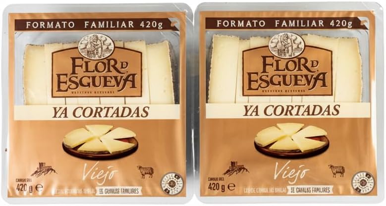 Queso de Oveja Viejo Ya Cortado - Pack 2 Unidades Formato Familiar 420g (Total 840g) - Sabor Intenso y Tradicional - Flor de Esgueva - Elaborado con Leche Cruda de Oveja - NEXU