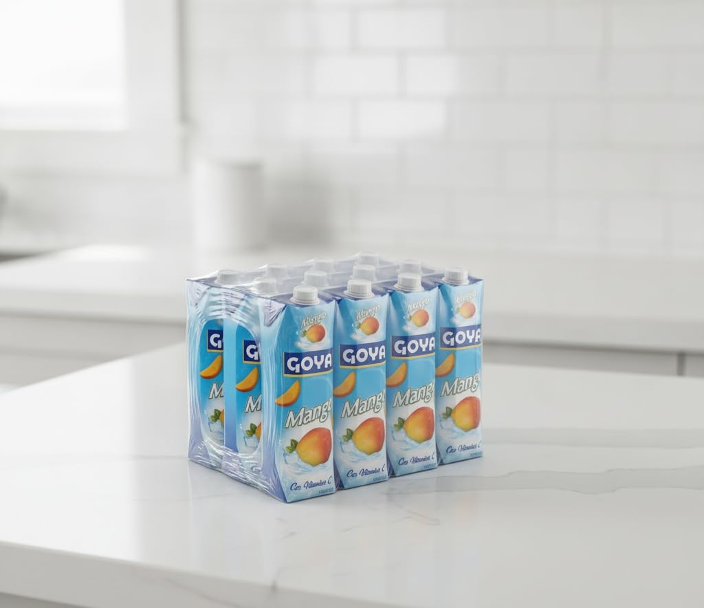 Jugo de Mango con Vitamina C - Pack de 12 Unidades de 1 Litro - Néctar de Fruta Refrescante y Nutritivo - Goya - Bebida Hidratante de Nivel Superior para Toda la Familia - NEXU