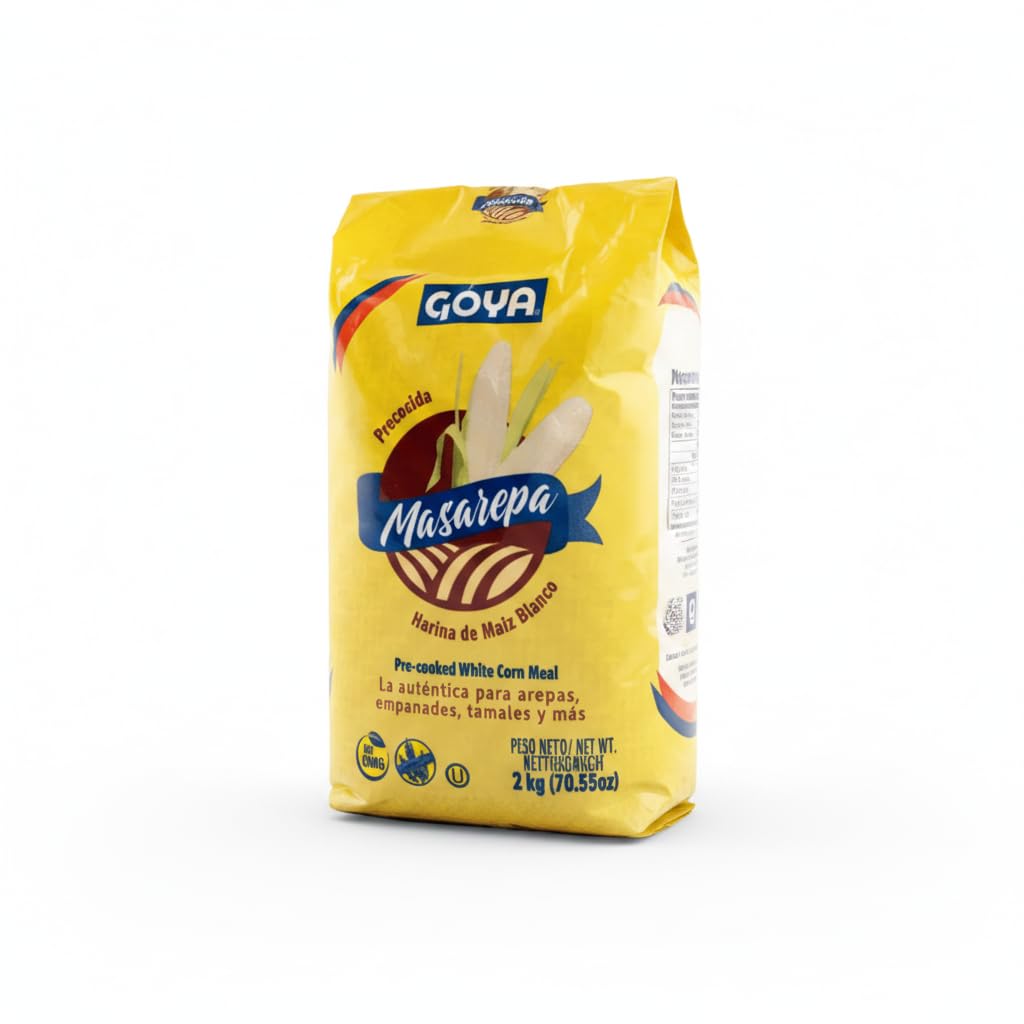 Harina de Maíz Blanco Precocida - Pack Ahorro 8kg (4 Unidades de 2kg) - Harina de Maíz para Arepas, Empanadas y Tamales - Goya - Sin Gluten, No OMG, Certificado Kosher