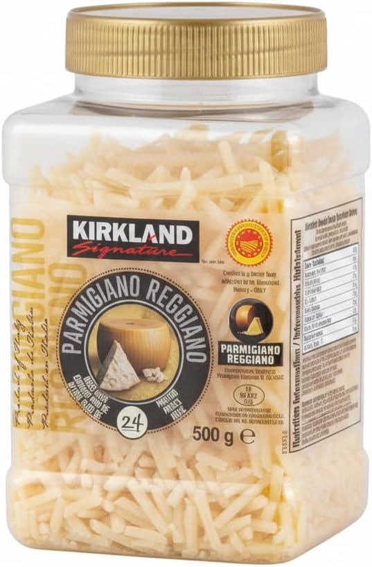 Parmigiano Reggiano Rallado - D.O.P. - Queso Italiano Madurado 24 Meses - Auténtico Sabor de Italia - Kirkland -Bolsa Resellable de 500g - NEXU