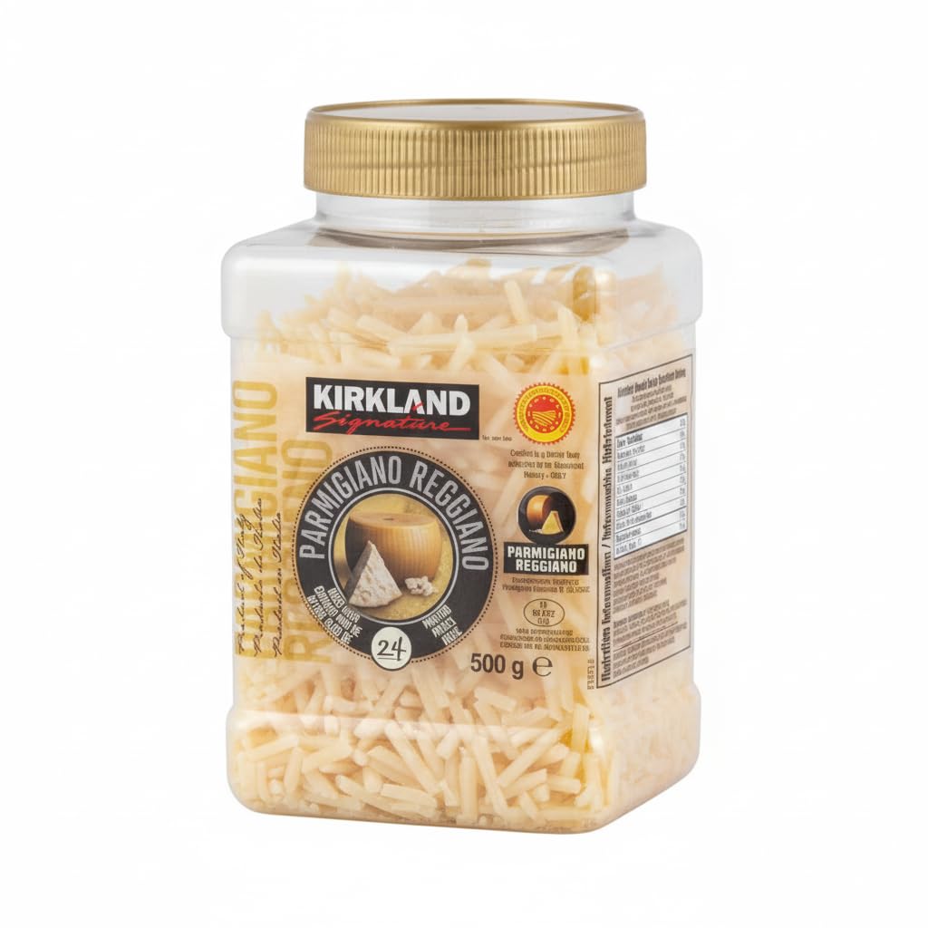 Parmigiano Reggiano Rallado - D.O.P. - Queso Italiano Madurado 24 Meses - Auténtico Sabor de Italia - Kirkland -Bolsa Resellable de 500g - NEXU