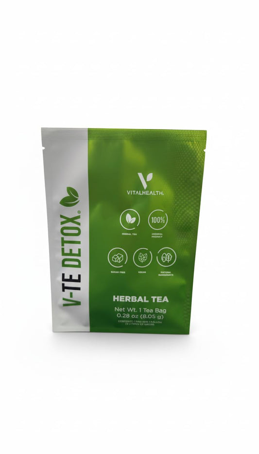 VITALHEALTH V-TE DETOX Té Herbal Original – Detoxificación Natural con Senna y Cardo Mariano | Vegano, Sin Azúcar | Rinde 4 litros | Bienestar Digestivo