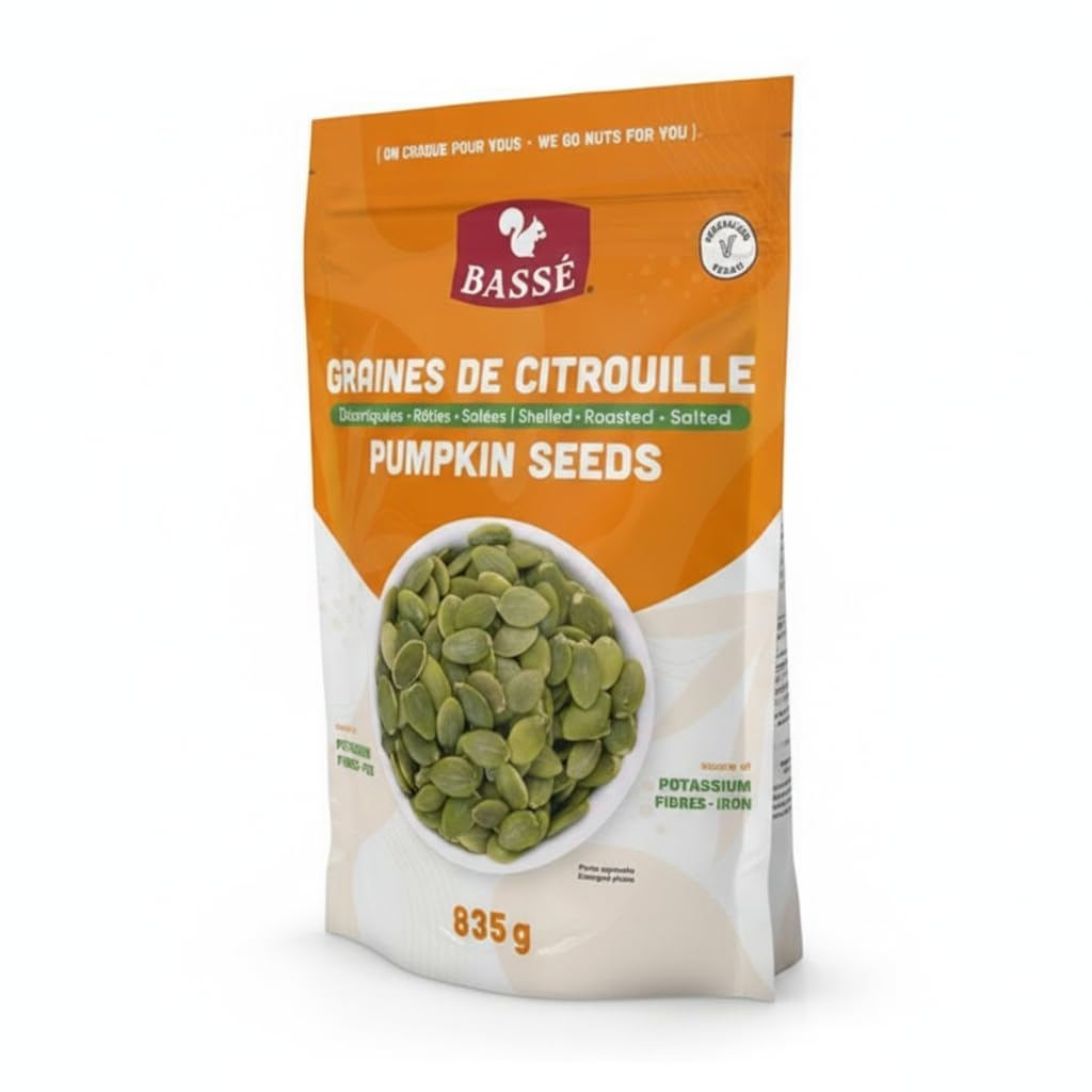 Pipas de Calabaza Tostadas, Peladas y con Sal - 835g - Snack Saludable Rico en Proteína y Fibra - Ideal para Ensaladas y Aperitivos Veganos - Bassé - Pack Familiar - NEXU