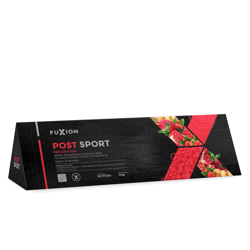 FUXION - POST SPORT – TÉ Bebida Deportiva con BCAAs, Glutamina y Agua de Coco | Recuperación Muscular Despues Entrenamiento | 1 CAJA CON 28 Sobres x 5g | Reposición de Electrolitos