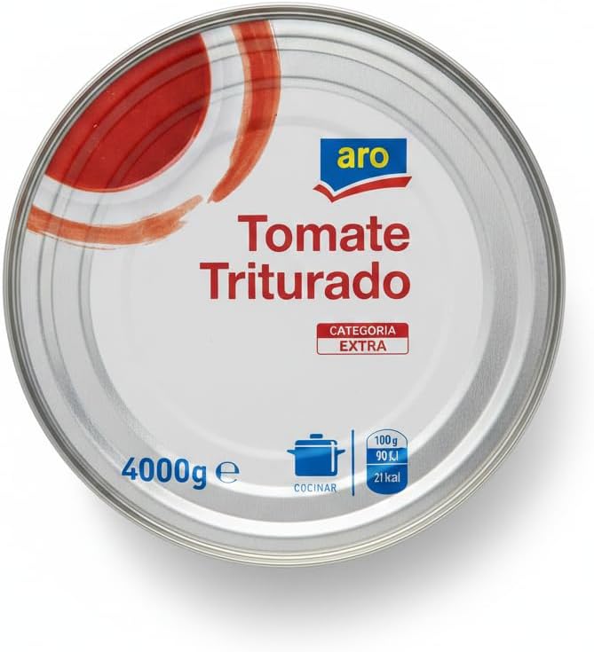 Tomate Triturado Categoría Extra - Tomate Natural 100% Origen España - Formato Ahorro 4kg para Hostelería y Hogar - Aro - Sin Gluten, No-GMO y Sin Aditivos Innecesarios - NEXU