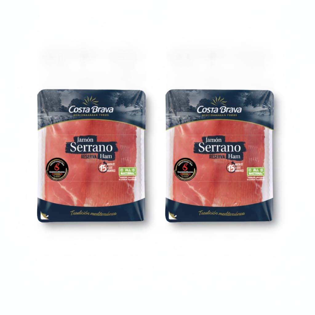 Jamón Serrano Reserva - Pack de 2 x 300g (600g Total) - Curado Mínimo 15 Meses - Selección a Mano ConsorcioSerrano - 100% Natural - Costa -Lonchas Finas para Degustación Gourmet - NEXU