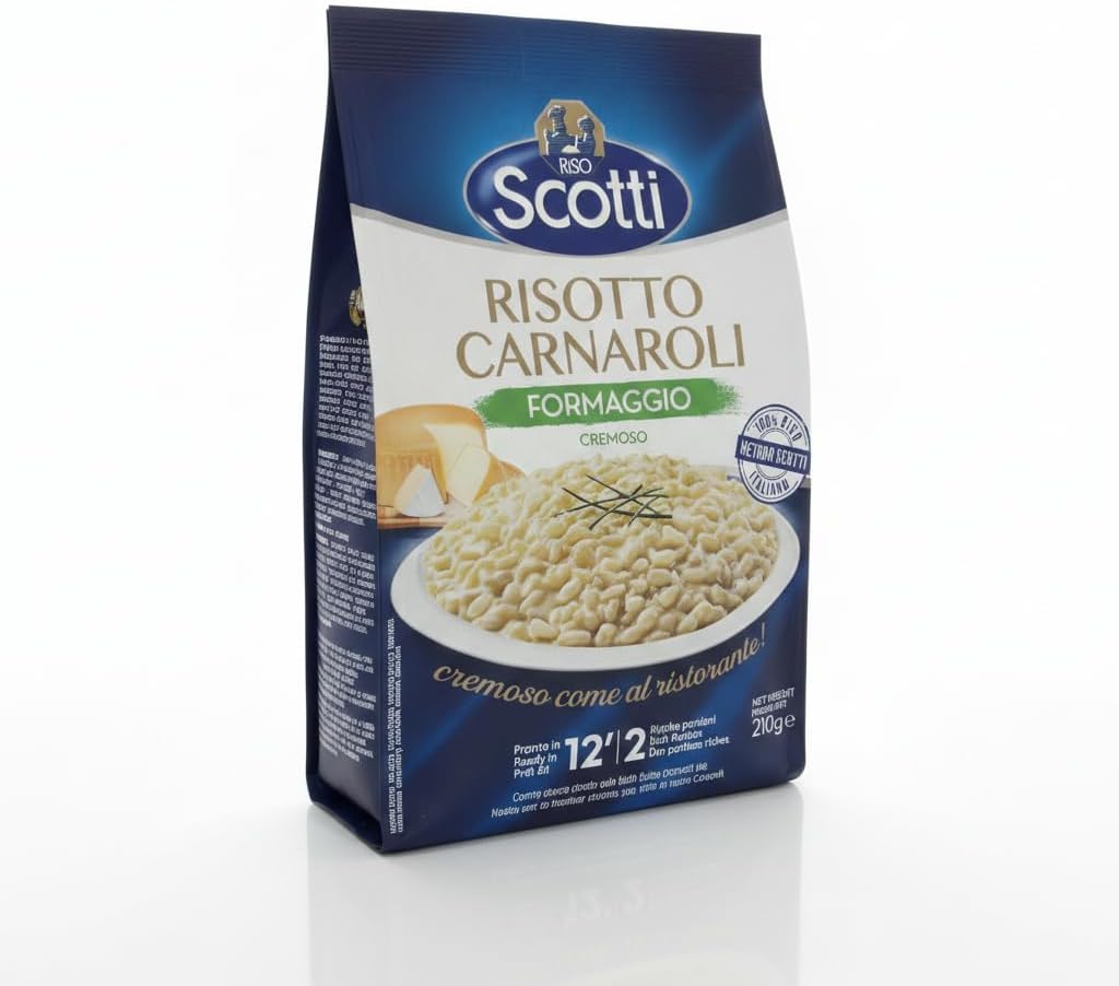 Risotto Carnaroli al Queso Cremoso - 210g, Arroz 100% Italiano, Sin Gluten, Riso Scotti - Listo en 12 Minutos, 2 Raciones - Receta Gourmet - NEXU