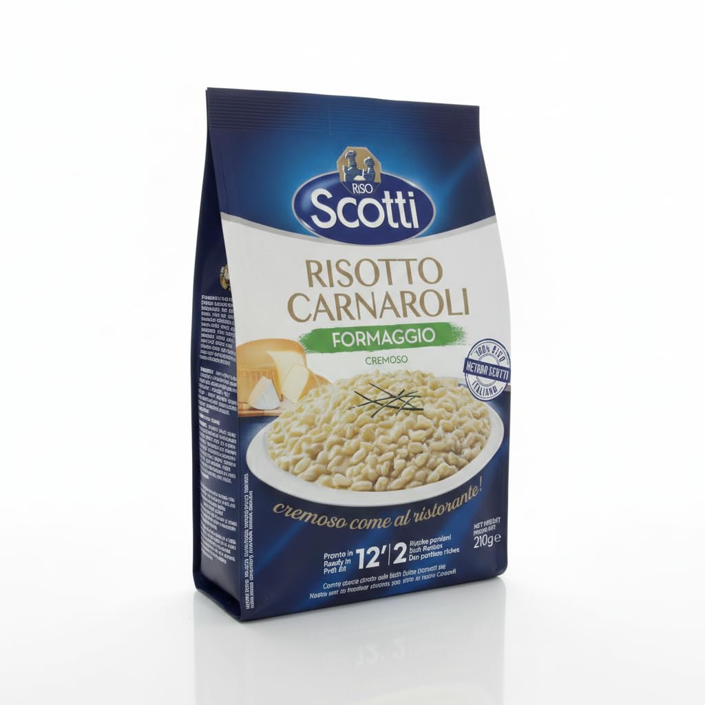 Risotto Carnaroli al Queso Cremoso - 210g, Arroz 100% Italiano, Sin Gluten, Riso Scotti - Listo en 12 Minutos, 2 Raciones - Receta Gourmet - NEXU