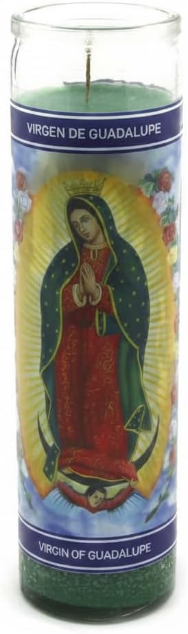 Velón de la Virgen de Guadalupe - Pack de 1 Unidad - Cirio de Parafina Blanca en Envase de Cristal, 21 cm - Vela de Oración - GOYA - Larga Duración (7 Días) para Paz y Bendición - NEXU