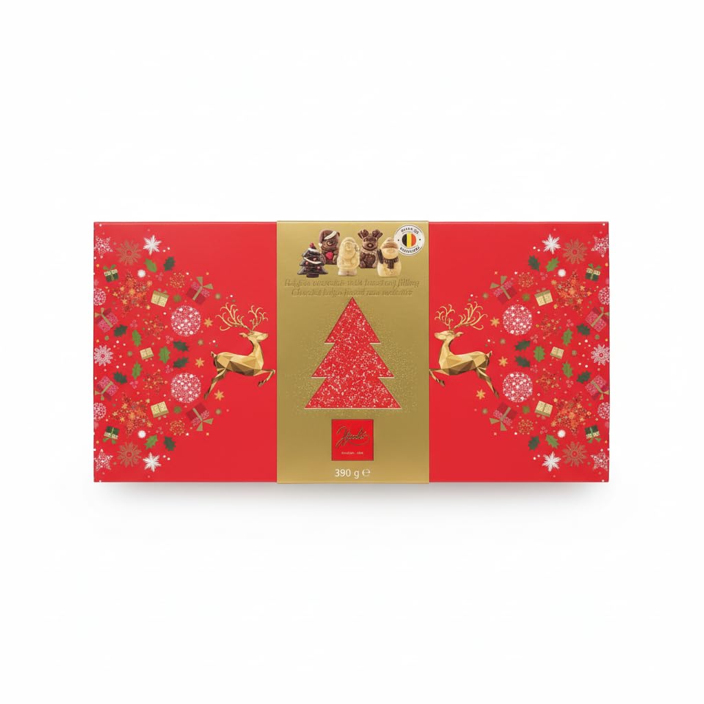 Chocolates Belgas Navideños - Surtido de Figuras de Chocolate con Relleno de Avellana (43%) - Caja de Regalo 390g - Dulces de Navidad Elaborados - Cacao Sostenible Rainforest Alliance - NEXU