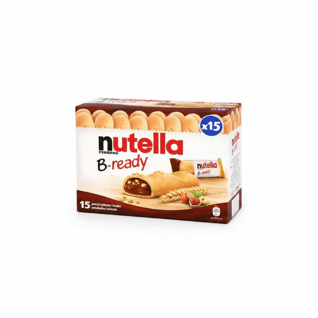 B-ready Barquillo - 1 Paquete de 15 Galletas Crujientes Rellenas de Crema de Avellana y Cacao con Trigo Tostado - Nutella - Snack Individual para Desayuno y Merienda, 330g (15 x 22g) - NEXU
