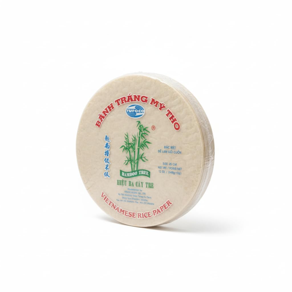 Papel de Arroz para Rollitos de Verano (Bánh Tráng) - 25 cm, 340g - Láminas Redondas de Arroz y Tapioca Bamboo Tree para Cocina Asiática y Gỏi Cuốn - NEXU