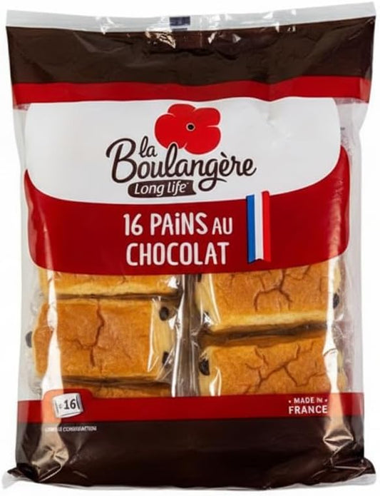 16 Pains au Chocolat (16 Panes de Chocolate) - Pack de 720g - Auténtico Pan con Chocolate de Receta Francesa - La Boulangère - Bollería Tierna y Esponjosa para Desayunos y Meriendas - NEXU