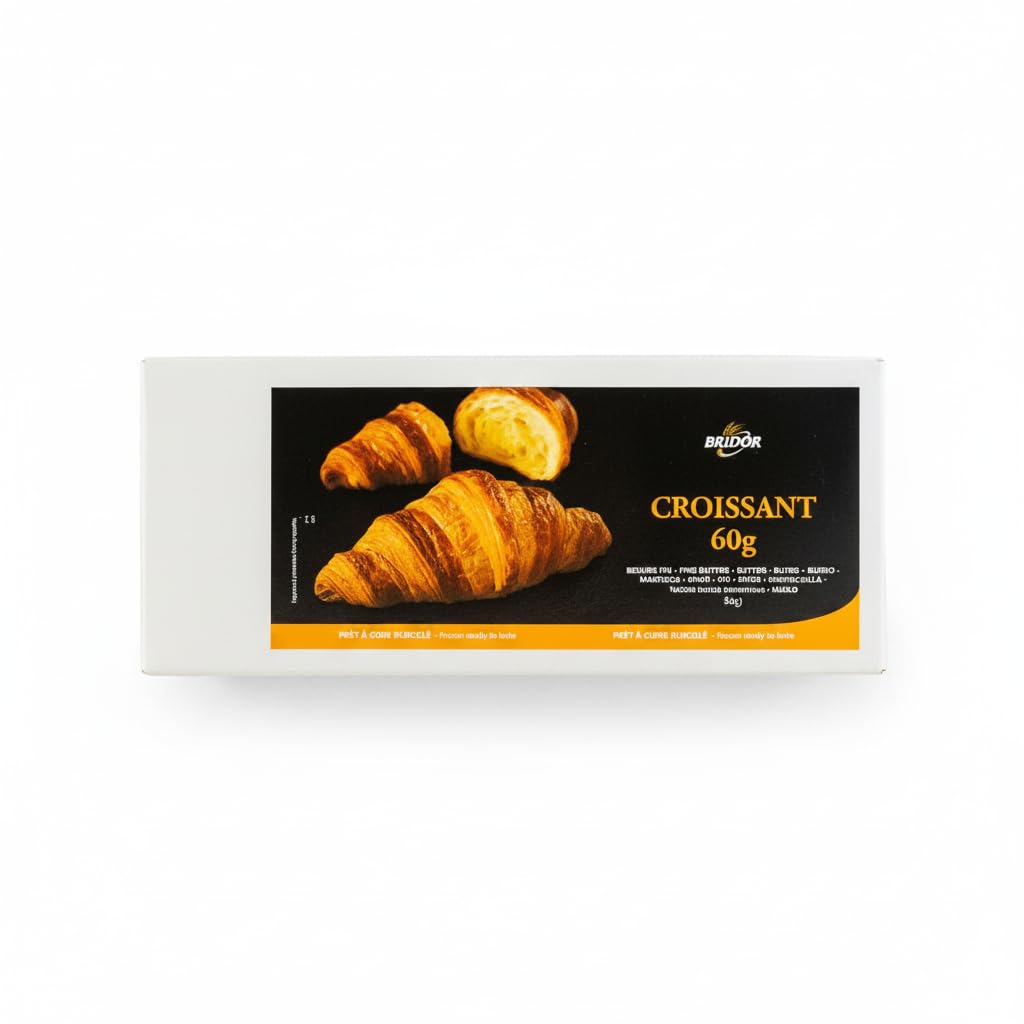Croissants de Mantequilla Fina Francesa (Beurre Fin) - 30 Unidades de 60g - Formato Frio Listo para Hornear - Bollería Tradicional Francesa - Bridor - Caja 1,8 kg - NEXU