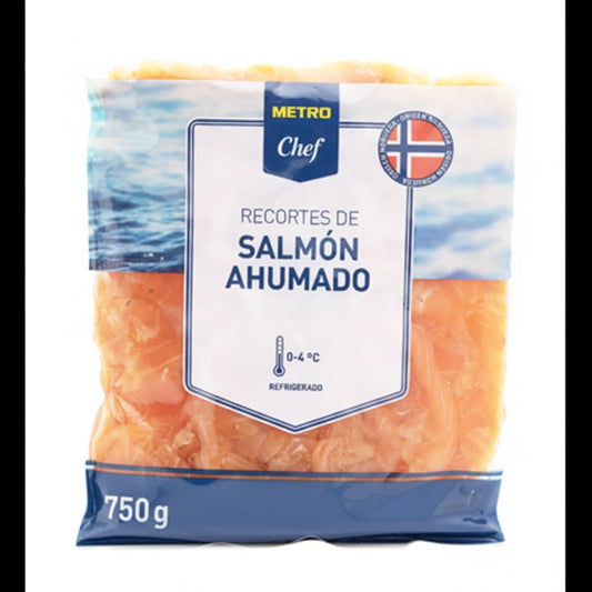 Recortes de Salmón Ahumado 750g - Salmón Noruego con Ahumado Tradicional - Sin Conservantes - Formato Ahorro - Metro - Ideal para Hostelería y Cocina Gourmet - NEXU