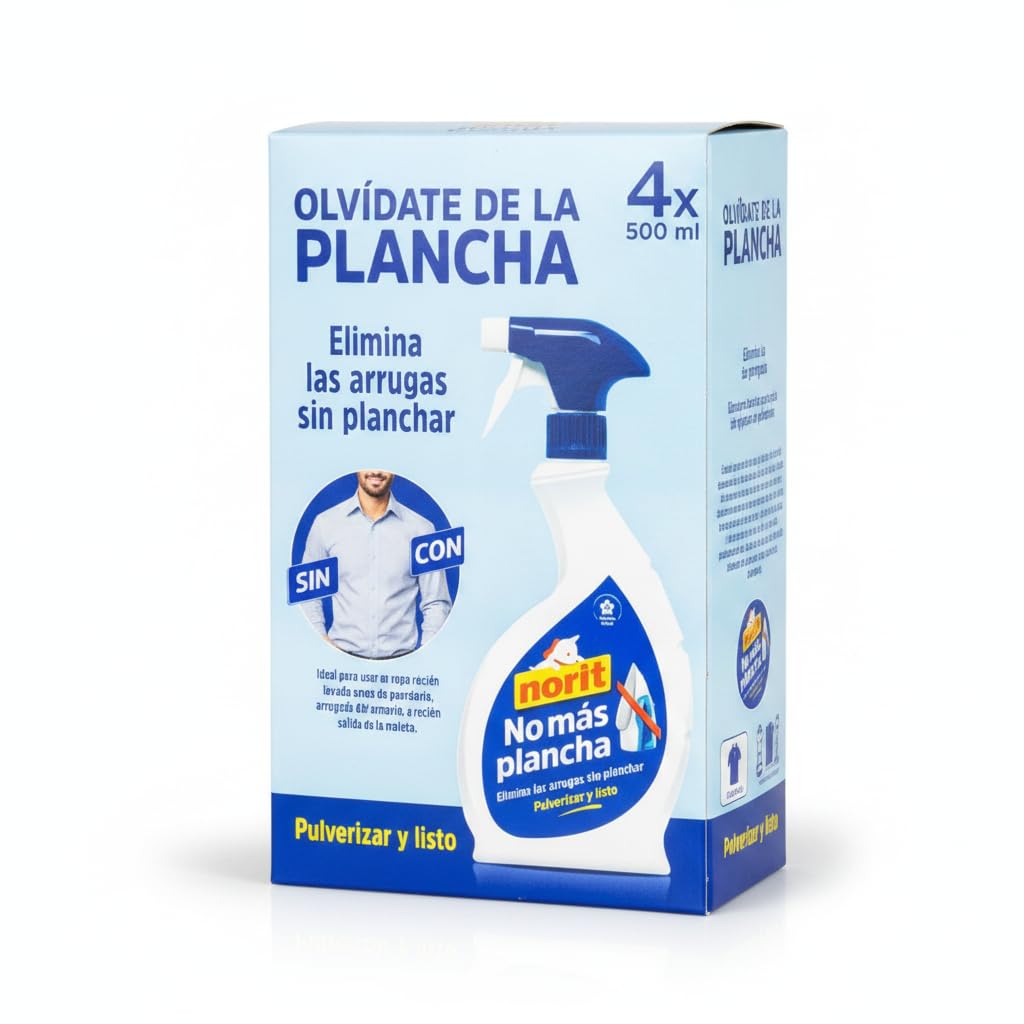 No Más Plancha - Pack de 4 Spray Alisador de Arrugas sin Plancha (4 x 500 ml) - Quita Arrugas Rápido para Ropa y Viajes - Norit - Acabado Perfecto y Ahorro de Tiempo - NEXU