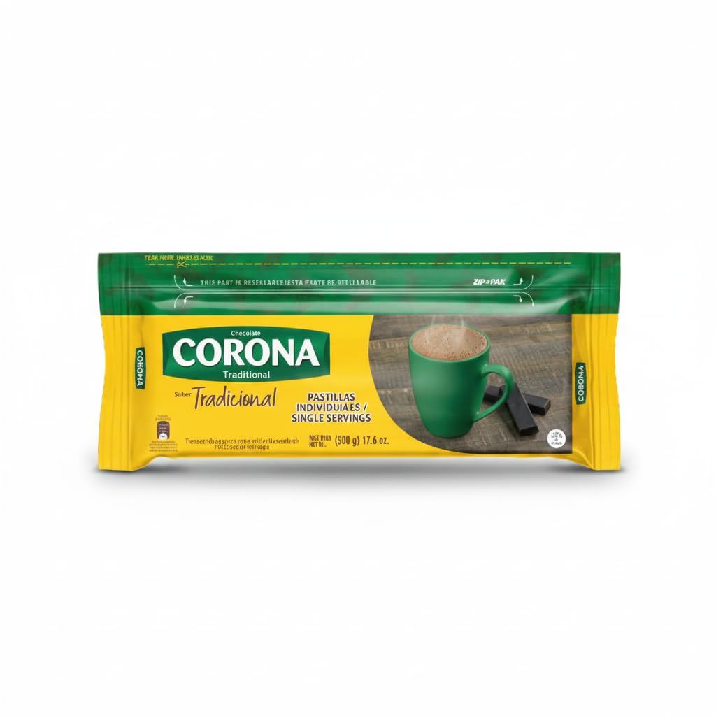 Chocolate Tradicional - Pastillas Individuales (500g / 17.6 oz) - Chocolate de Mesa Colombiano con Azúcar para Preparar con Leche o Agua - Corona - Empaque Resellable Zip-Pak - NEXU