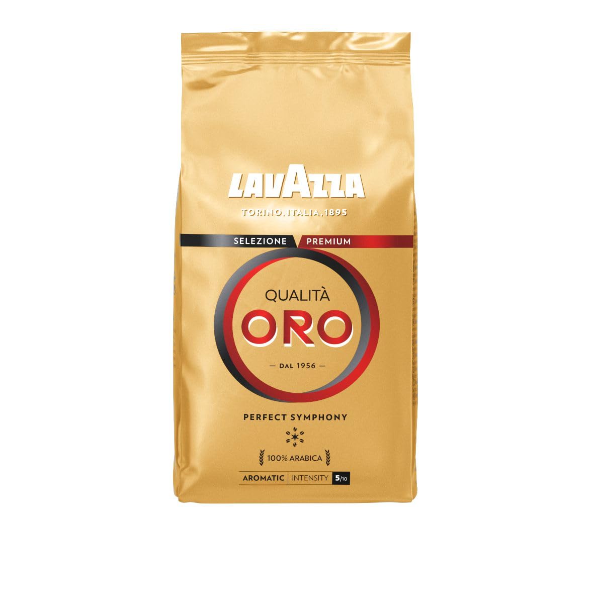 Lavazza, Qualità Oro, Café en Grano Natural, Ideal para la Máquina de Café Espresso, con Notas Aromáticas de Frutas y Flores, 100% Arábica, Intensidad 5, Tueste Medio, Paquete de 1 kg