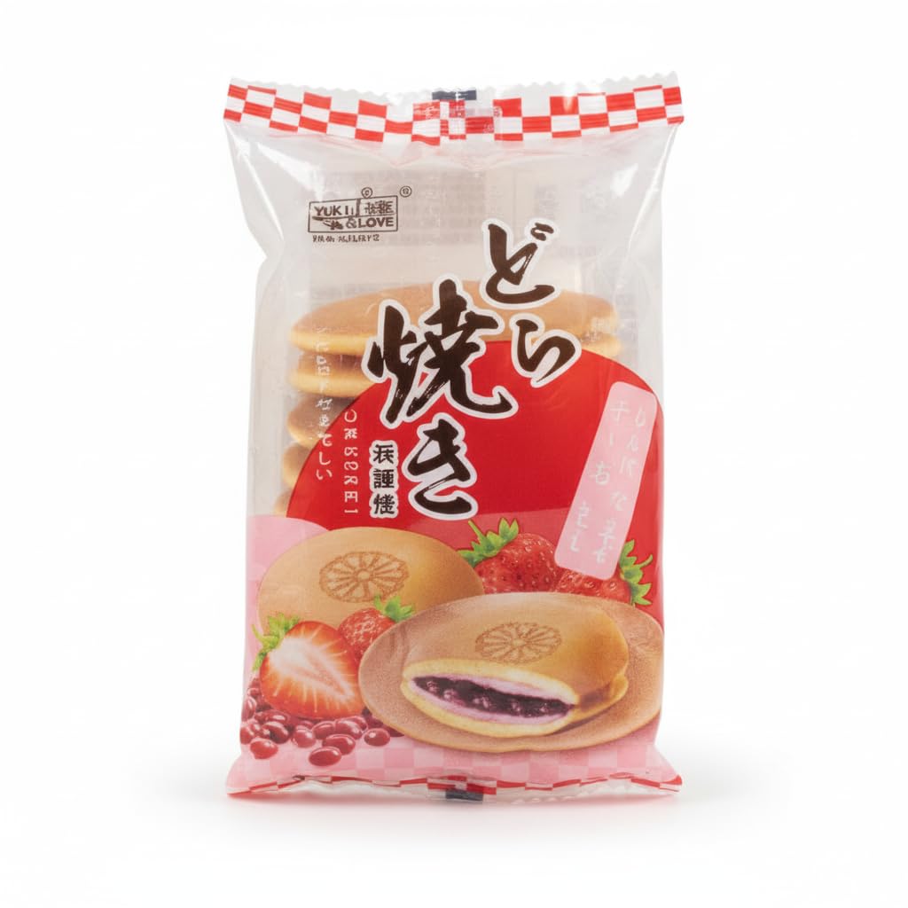 Dorayaki - Pastelitos Japoneses con Relleno de Fresa, Soja Roja y Leche - Dulce Tradicional Esponjoso - Snack de Repostería Asiática - Bolsa de 165g - NEXU