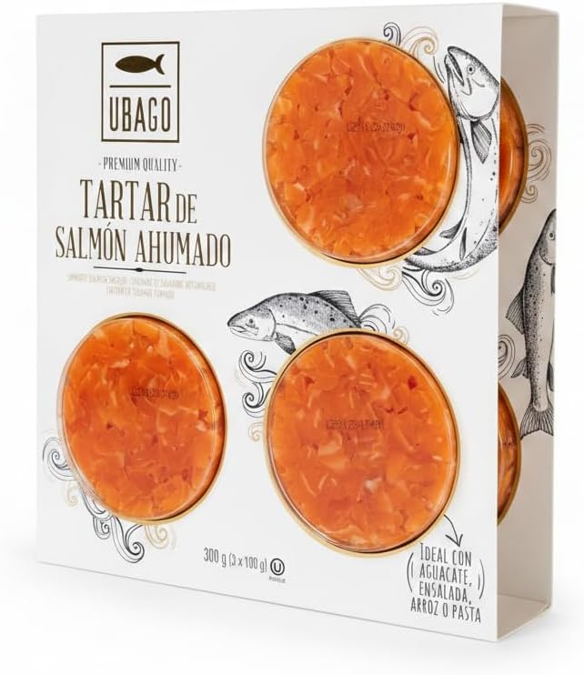 Tartar de Salmón Ahumado de Noruega - Pack Ahorro 3 x 100g (300g total) - Rico en Omega-3 y Proteínas - Sin Azúcares Añadidos - Ubago -Listo para Servir - Ideal para Ensaladas y Poke Bowls - NEXU