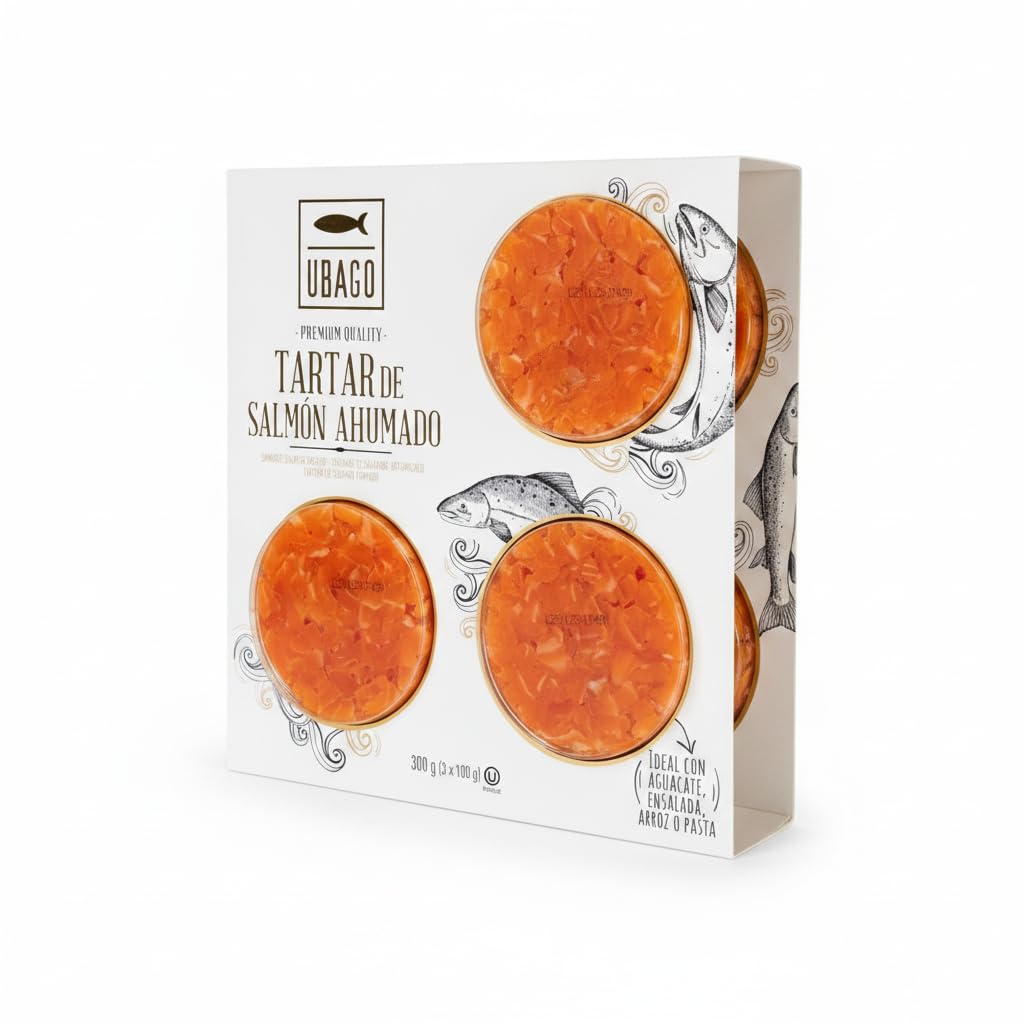 Tartar de Salmón Ahumado de Noruega - Pack Ahorro 3 x 100g (300g total) - Rico en Omega-3 y Proteínas - Sin Azúcares Añadidos - Ubago -Listo para Servir - Ideal para Ensaladas y Poke Bowls - NEXU