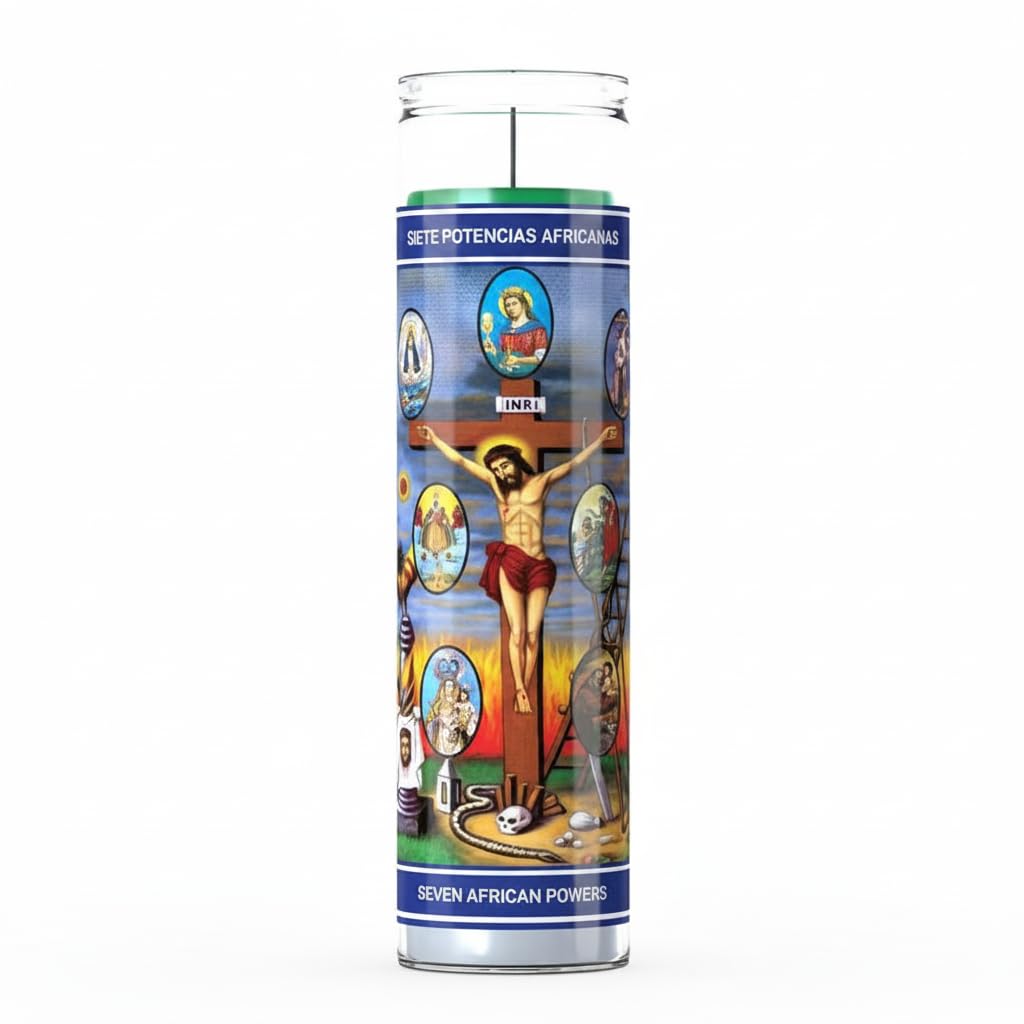 Vela 7 Potencias Africanas Colores en Envase de Vidrio - Velón Esotérico para Rituales de Protección, Suerte y Prosperidad - Goya - Vela Multicolor para Abrir Caminos y Bienestar Espiritual - NEXU