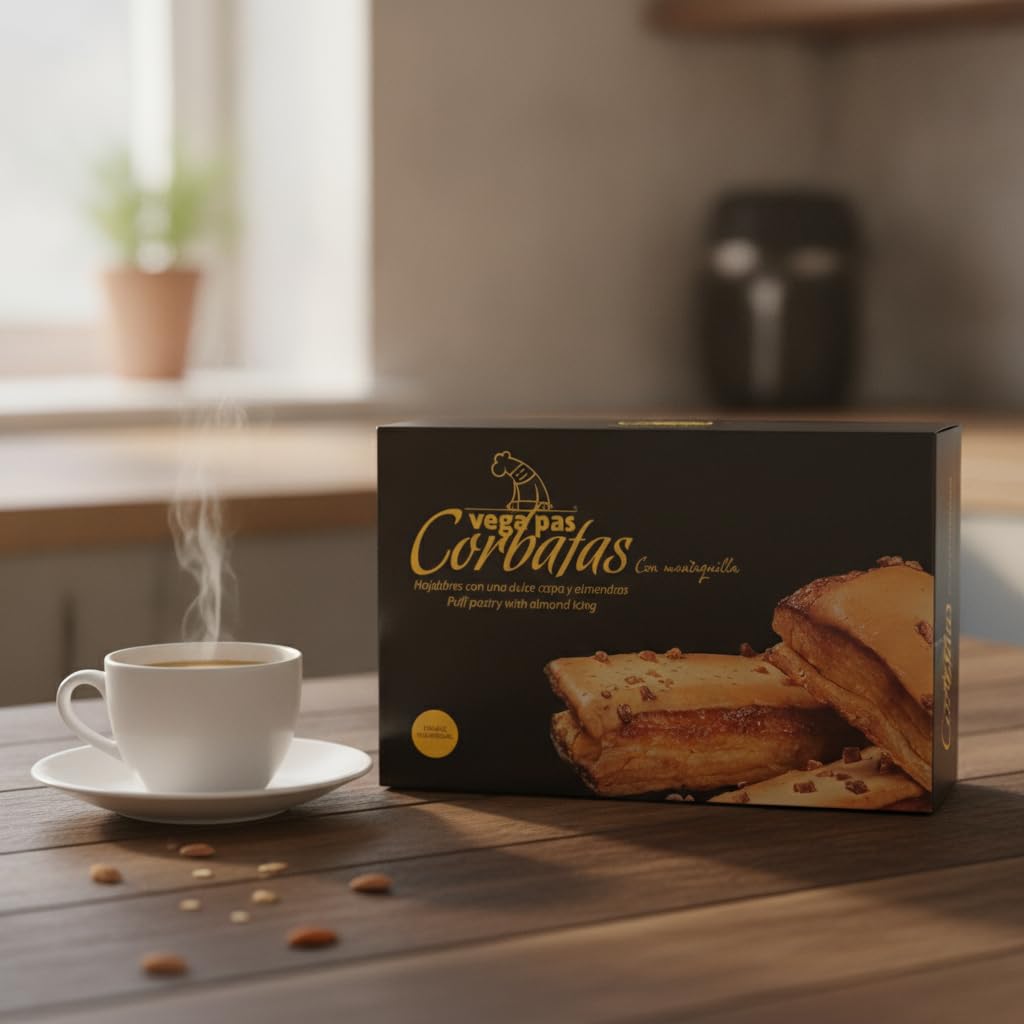 Hojaldres con Mantequilla, Capa Dulce y Almendras - Dulce Tradicional de Cantabria - 10 Unidades en Envase Individual - Caja de 350g - NEXU