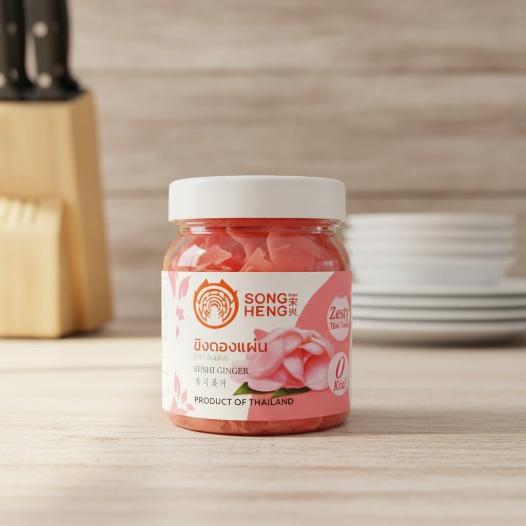Jengibre Rosa para Sushi 200g - Jengibre Encurtido en Rodajas Gari Pink Ginger - Ideal para Comida Asiática y Sashimi - Sin Azúcar y Bajo en Calorías - Origen Tailandia - NEXU
