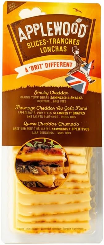 Lonchas de Queso Cheddar Ahumado 500g - Queso Cheddar para Fundir con Aroma Ahumado Tradicional - Ideal para Hamburguesas y Sándwiches - Applewood - Formato Familiar Apto para Vegetarianos - NEXU