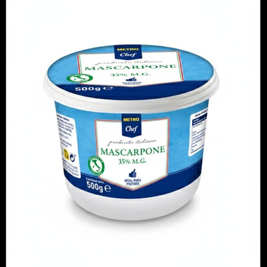 Queso Mascarpone Italiano 500g - 35% Materia Grasa, Textura Cremosa Ideal para Tiramisú y Repostería - METRO - Ingredientes Naturales y Sabor Auténtico - NEXU