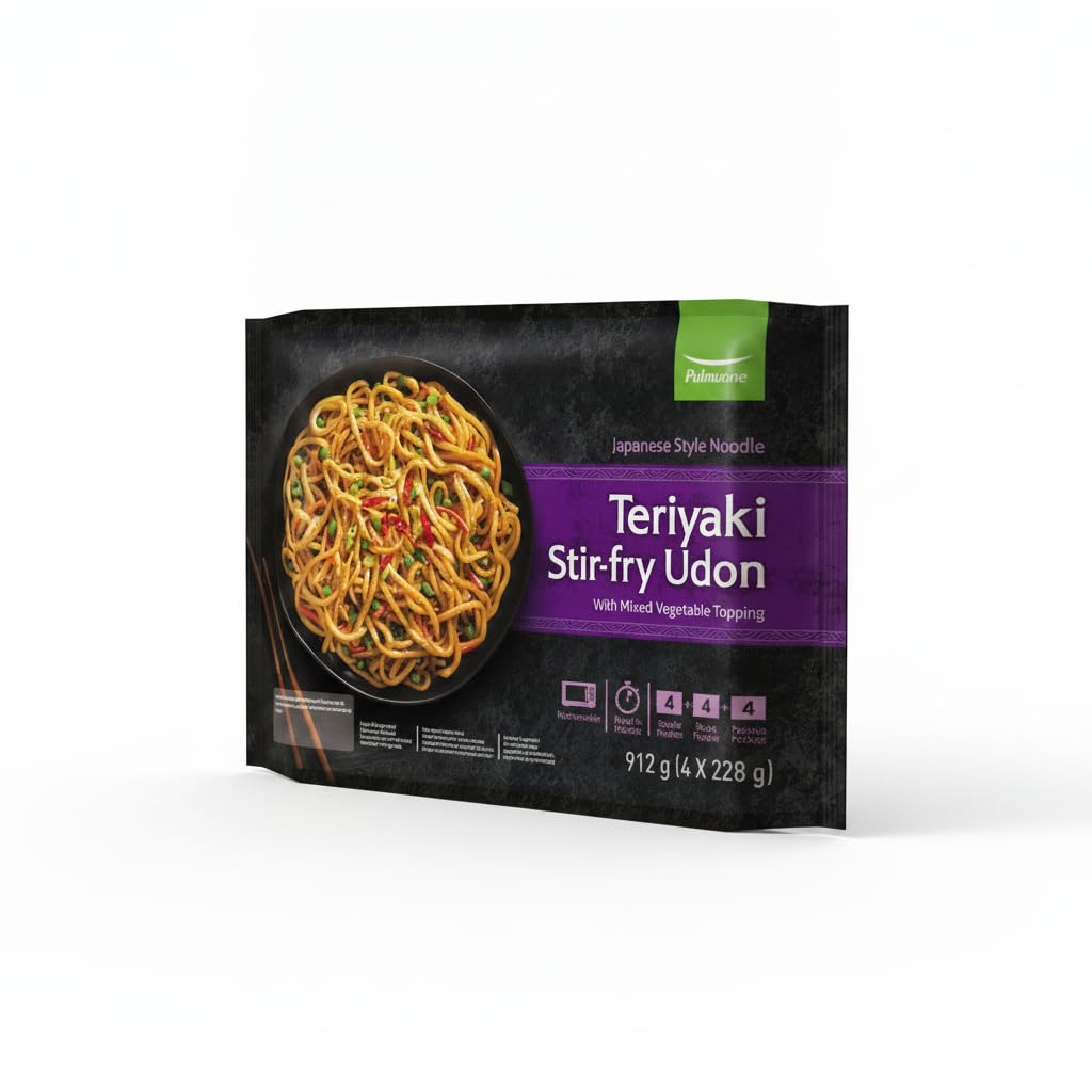 Teriyaki Stir-fry Udon - 1 Pack de 4 Raciones (912g) Total - Fideos Estilo Japonés Listos en Minutos - Pasta Asiática con Salsa Teriyaki y Verduras - Pulmuone - Apto para Microondas - NEXU