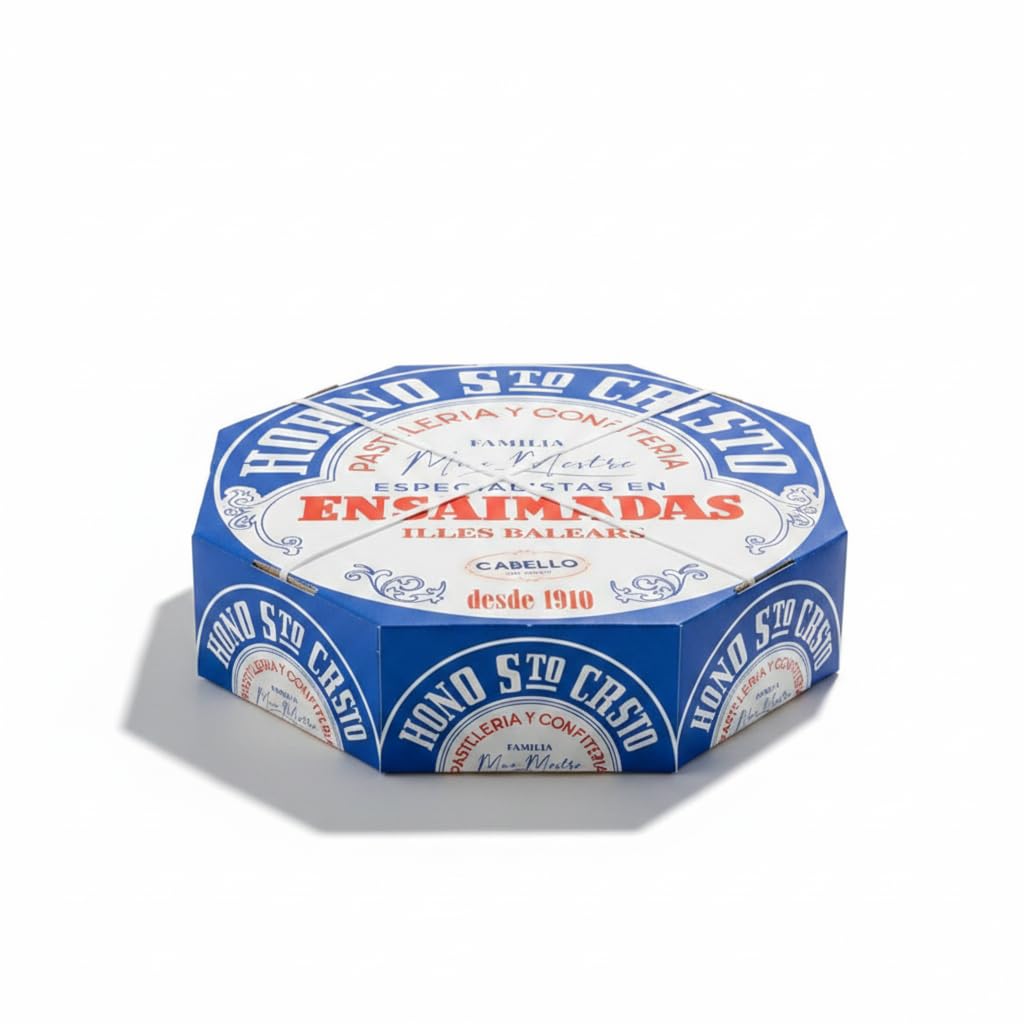 Ensaimada de Cabello de Ángel 650g - Dulce Típico Mallorquín Elaborado de Forma Artesanal desde 1910 - Horno Santo Cristo - Repostería en Caja Octogonal de Regalo - NEXU