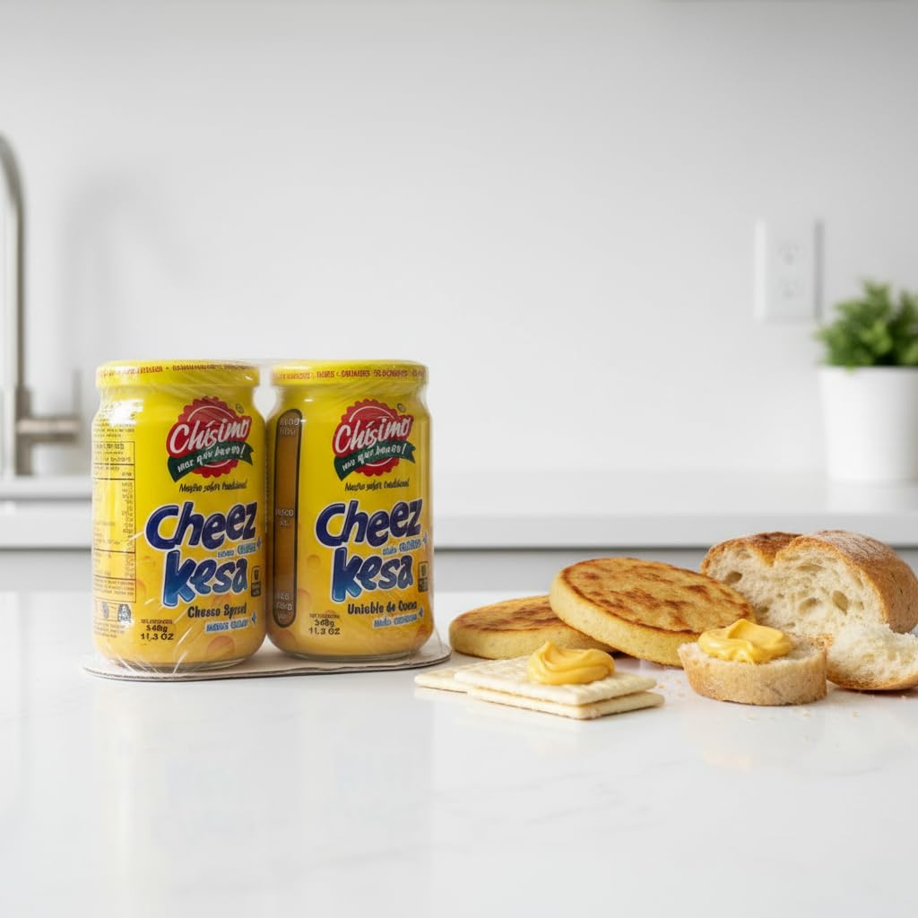Pack de 2 Quesos Untables Cremosos Sabor Cheddar (680g Total) - Sin Gluten, Ideal para Snacks, Sándwiches y Arepas - Chisimo Cheez Kesa - Envase Innovador con Medidor de Nivel - NEXU
