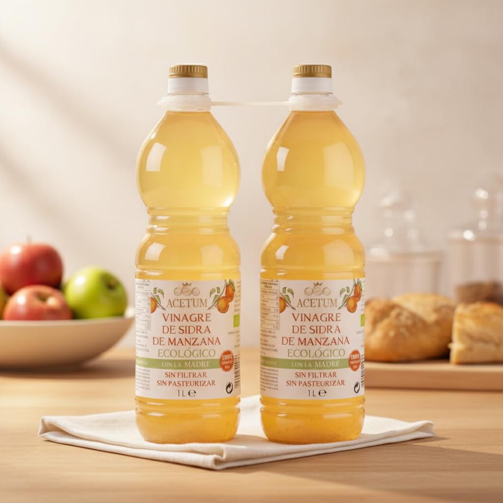 Vinagre - Pack 2x1L (2 Litros) - Sin Filtrar - Sin Pasteurizar, con la Madre y 5% de Acidez - Ideal para Cocina Saludable - NEXU