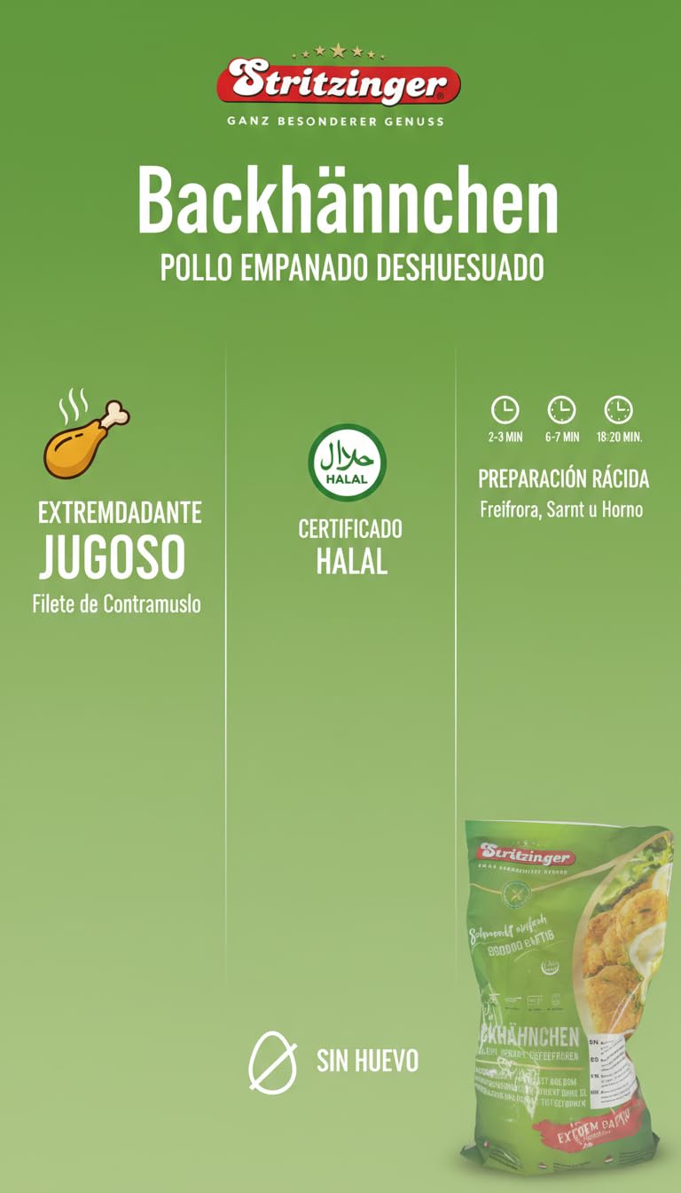 Stritzinger Contramuslos de Pollo Empanados Deshuesados 2,5 kg - Pollo Crujiente y Jugoso sin Huevo - Certificado Halal - Envío Refrigerado con Cadena de Frío Garantizada