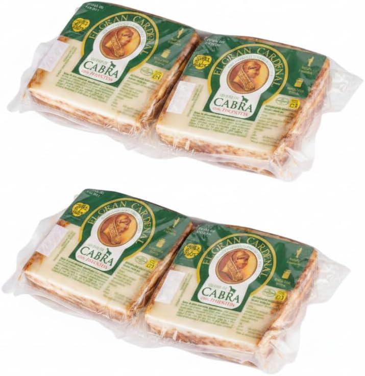 Queso de Cabra con Pimentón - Pack de 4 Cuñas de 250g (1kg Total) - Queso Madurado Tradicional con Aceite de Oliva y Pimentón - El Gran Cardenal - Rico en Calcio - Origen España - NEXU
