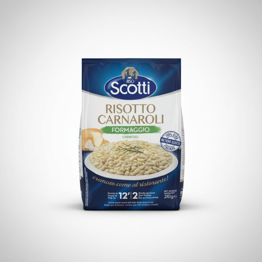 Risotto Carnaroli al Queso Cremoso - 210g, Arroz 100% Italiano, Sin Gluten, Riso Scotti - Listo en 12 Minutos, 2 Raciones - Receta Gourmet - NEXU