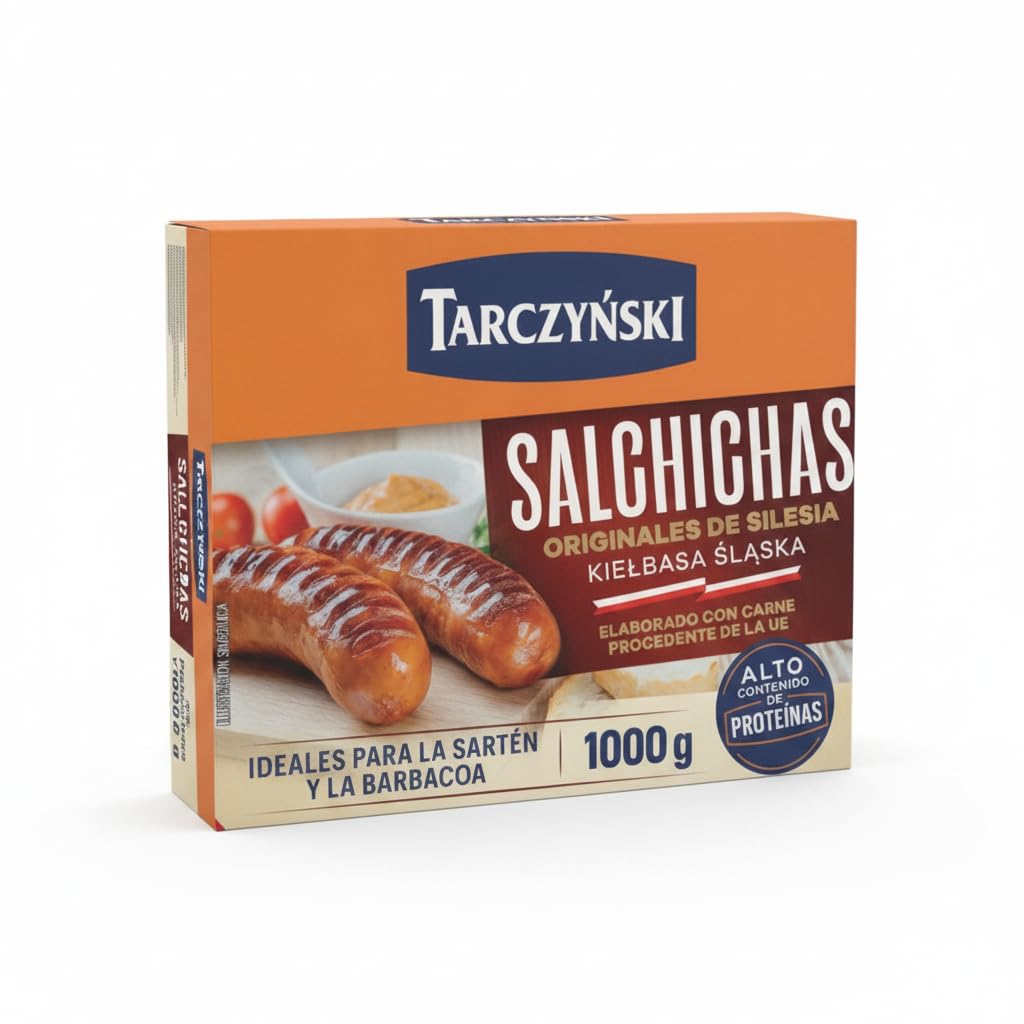Salchichas de Silesia Originales Kiełbasa Śląska - 1kg de Salchichas Ahumadas con 95% Carne de Cerdo - Especial para Barbacoa y Parrilla - Receta Tradicional Polaca - NEXU