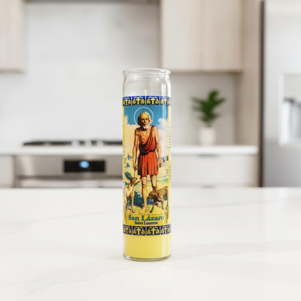 Velón de San Lázaro - Vela Religiosa de 7 Días para Peticiones de Salud y Sanación - Llama de 110 Horas - Vaso de Cristal - Goya Velón - Ideal para Esperanza y Renacimiento - NEXU